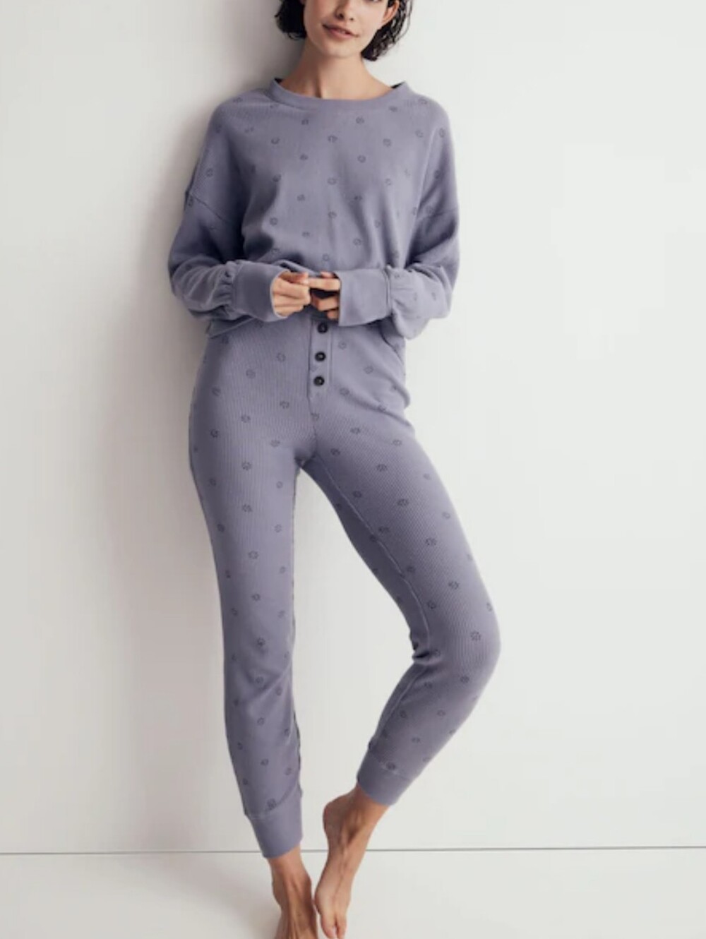 Madewell Waffle Knit Long Pajama Set in Lavender Hallow Blooms Size Small